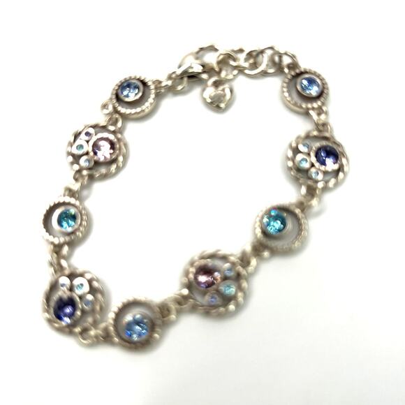 BRIGHTON Halo Bracelet Silver Tone Blue Crystals Reversible Wrsit Jewlery - Picture 2 of 5